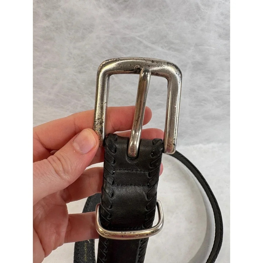 Billy Belts Vintage Mens 36 Black Full‎ Grain Leather Whipstitch Belt 1203 B